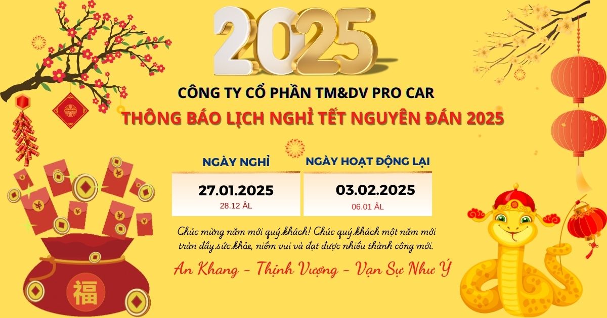 Pro Car thông báo lịch nghỉ tết 2025