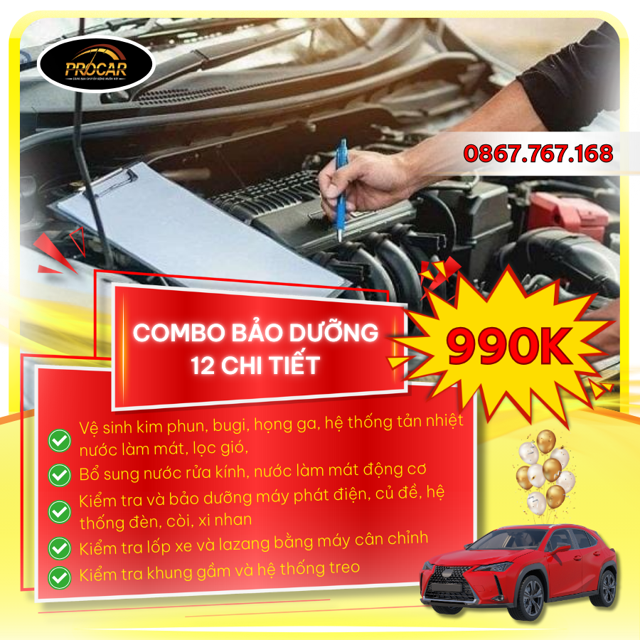 Combo bảo dưỡng 12 chi tiết chỉ 990k